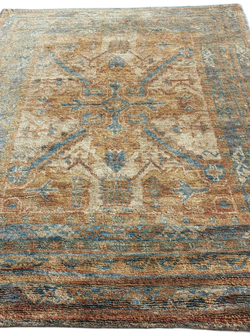 RVC-181_ (2) Ishanya Tribal Blue Border Hand-Knotted Jute Rug